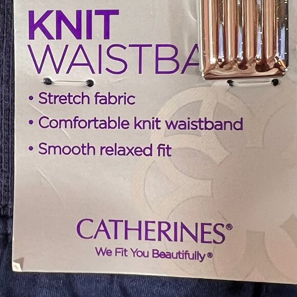 Catherines Navy Pull On Stretch Capri Pants 2X Elastic Waist Cropped New - Picture 8 of 12